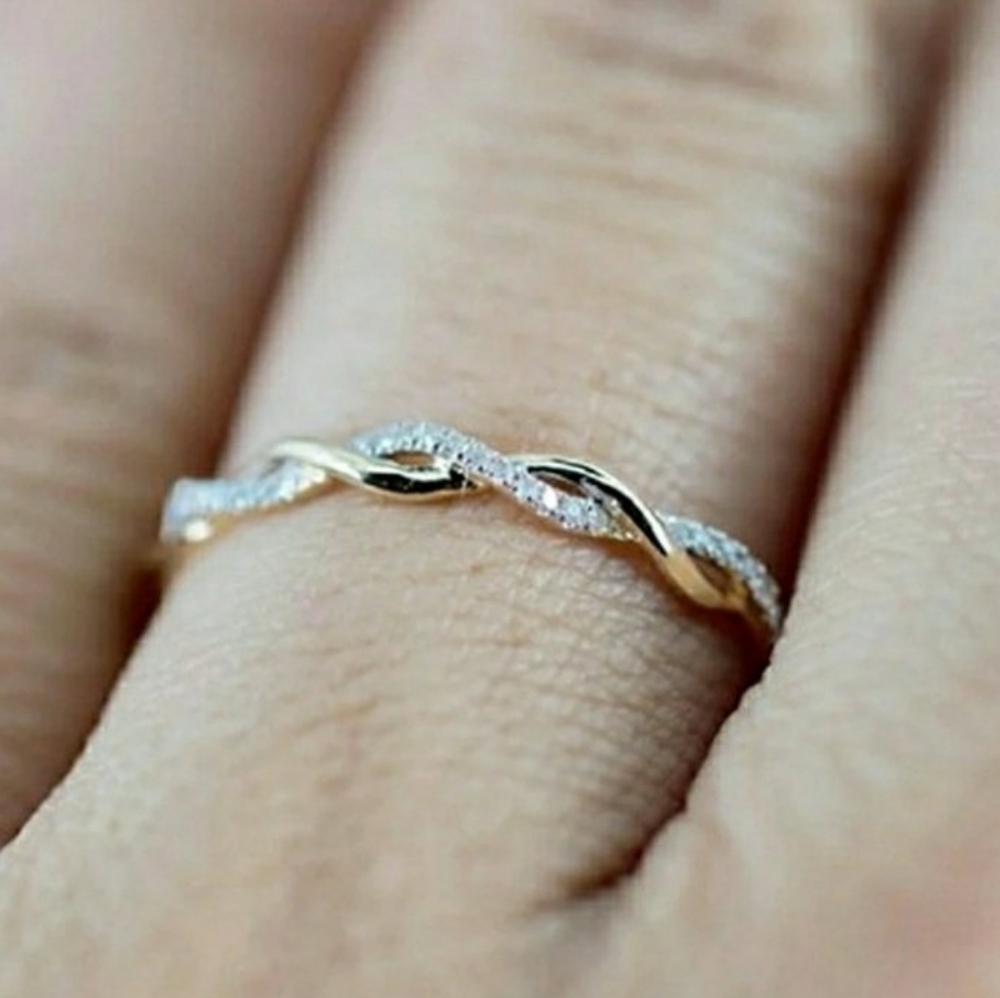 Twisted Rose Gold Ring with Sparkling Accents - Picture 5 of 5